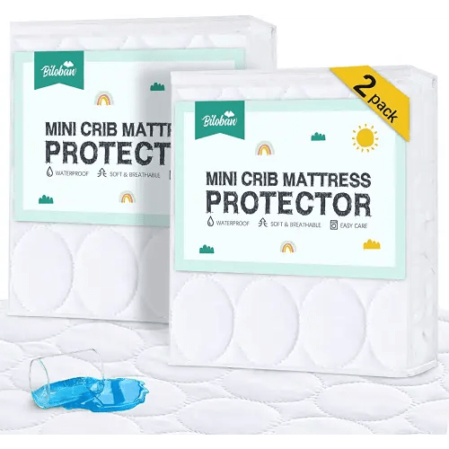 Mini Crib Mattress Protector Sheets Waterproof 2 Pack, Quilted Pack and Play Mattress Pad Cover Fits for Baby Mini Crib/Playen/Pack and Play Mattress, White, 38"x24"