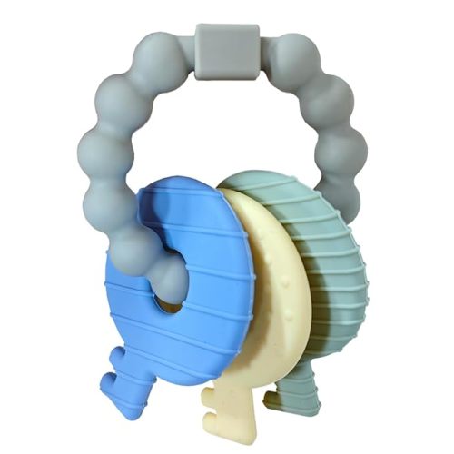 Baby Keys Teether Toys,Silicone Teething Toys for 3+ Months,Teething Keys Toy for Infants-Soft & Raised Texture to Soothe Gums,BPA Free (Deep Blue)