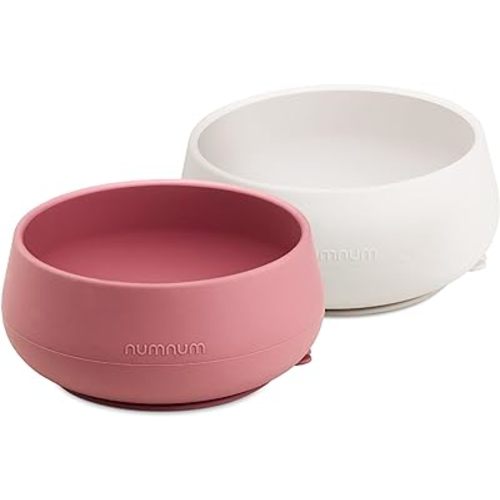 NumNum Suction Bowls | Extra Strong Suction | Non-Slip Design | Durable 100% Food Grade Silicone BPA-Free | for Babies & Toddlers 4 months+, 2 Baby Bowls (Mauve/White)