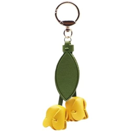 Leather Tulip Flower Keychain, Boho Floral Accessories Key Chains for Women Girls Wallet Purse Ring Pendant Charms