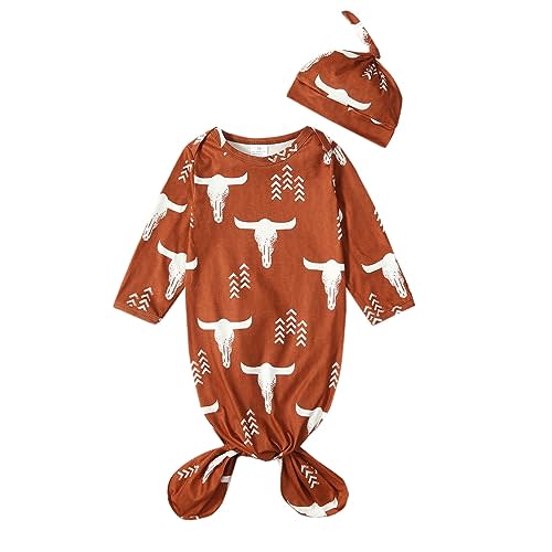 ttmmxamia Baby Sleep Gown 0-3 Month, Two-piece Soft Newborn Sleep Gown, Cow Strawberry Flower Nightgown with Headband