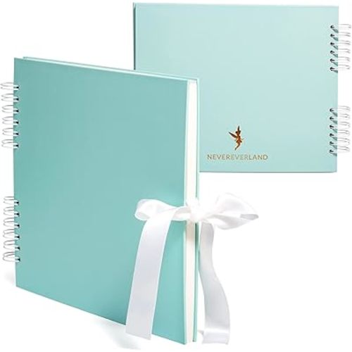 Never Ever Land Scrapbook Album – 12x10 Blue Scrap Book. Scrapbooking Supplies, Memory Book, Wedding Guest Book, Photo Album, Baby Shower Gifts, Valentines, Engagement Gifts