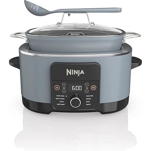 Ninja MC1001 Foodi PossibleCooker PRO 8.5 Quart Multi-Cooker, with 8-in-1 Slow Cooker, Dutch Oven, Steamer, Glass Lid Integrated Spoon, Nonstick, Oven Safe Pot to 500°F, Sea Salt Gray