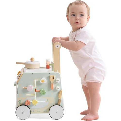 ROBUD Wooden Baby Push Walker, Learning Walking Toys, Adjustable Height Baby Walker with Decelerator, Montessori Toys for Babyaged 12 Months+, WRP24