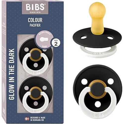 BIBS Pacifiers Colour Collection | Natural Rubber Baby Pacifier | Set of 2 BPA-Free Soothers | Made in Denmark | 6+ Months (Pack of 2) | Black Night