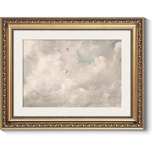 ARPEOTCY Vintage Gold Framed Wall Art, Classic Sky Clouds Study Paintings, Aesthetic Canvas Prints Artwork with Frame, Victorian Wall Decor for Living Room Bathroom Bedroom 11x14 inch