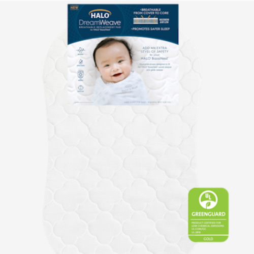 HALO DreamWeave Breathable Mesh BassiNest Pad – 100% Washable Cover and Core – Hypoallergenic, Non-Toxic Materials