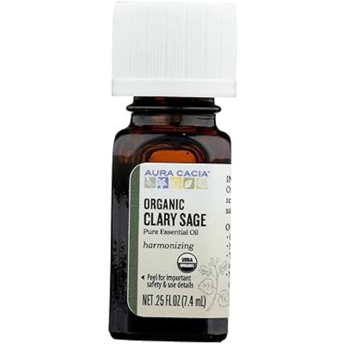 Aura Cacia 100% Pure Clary Sage Essential Oil | Certified Organic, GC/MS Tested for Purity | 7.4 ml (0.25 fl. oz.) | Salvia sclarea