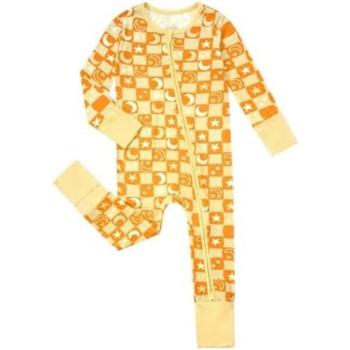 Teach Leanbh Unisex Baby Bamboo Viscose Pajamas with Mittens and Feet Cuffs 2 Way Zipper Long Sleeve Romper Sleep and Play