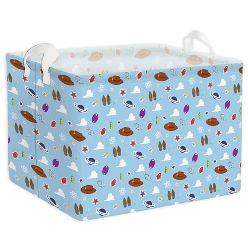 Cartoon Story Basket, Story Storage Nursery Basket With Cloud Planet Square Canvas Cotton Laundry Hamper Bin with Waterproof PE Coating Storage Bedroom Baby Stuff Toys Baby Vintage Decor Storage