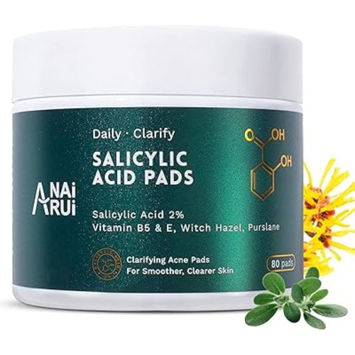 ANAI RUI 2% Salicylic Acid Pads,Face Cleansing Pads Witch Hazel Wipe for Acne & Blemishes Clear, Facial Peel Resurfacing & Exfoliating Face Wash Wipes, 80 Count