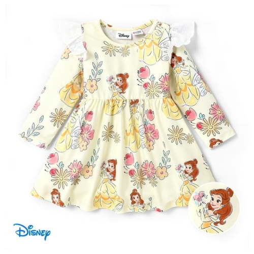 Disney Princess Baby Girl Ruffle Long Sleeve Play Dress Size 3-24M