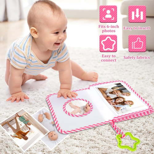 My First Photo Album for Baby, Baby‘s First Photo Book for Family Memory with Safe Mirror Holds, Soft Cloth Photo Book First Year Memory Album Shower Gift for Newborn Toddler and Kids