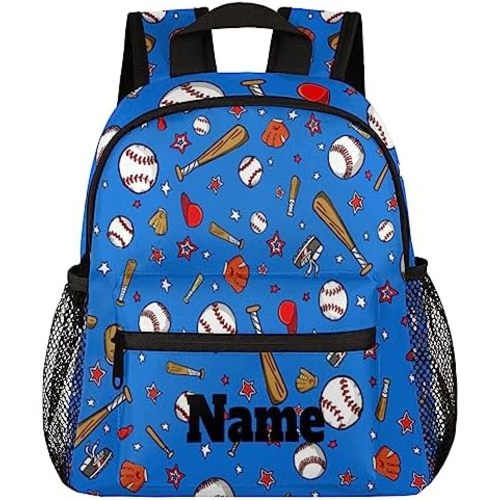 Sports Baseball Custom Name Kids Backpacks for Boys Girls 12 In, Personalized Customized Waterproof Mini Toddle Travel Backpack with Chest Buckle, Back to School Student Bookbags Casual Daypack Bag