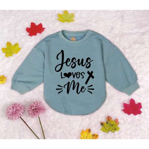 Jesus Loves Me Baby Romper Sweatshirt, Christian Baby Bodysuit, Jesus Baby Romper, First Birthday Baby Gift