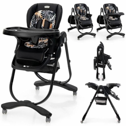 Infans Foldable High Chairs for Babies and Toddlers, Adjustable Heights, Recline Backrest & Footrest, Double-Layer Tray & Cushion, Black