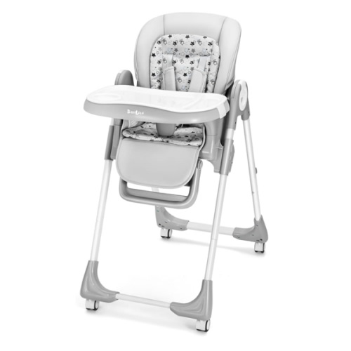 Foldable High Chair with Soft Cushion, High Chairs for Babies and Toddlers, Height Adjustable Feeding Chair, Adjustable Backrest and Footrest, Lockable Wheels, Star Gray