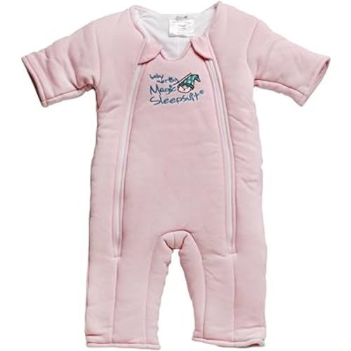 Magic Sleepsuit Baby Merlin's Cotton Baby Swaddle Transition Product - Soft and Cozy Design, Double Zipper for Easy Diaper Changes, Promotes Safe Sleep, 3-6 Months - Pink - Small 12-18lbs