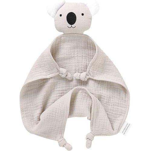 LAWKUL Baby Lovey Organic Cotton Muslin Security Blanket Soft Loveys Breathable Lovie for Babies Boy Girls Unisex Koala Beige