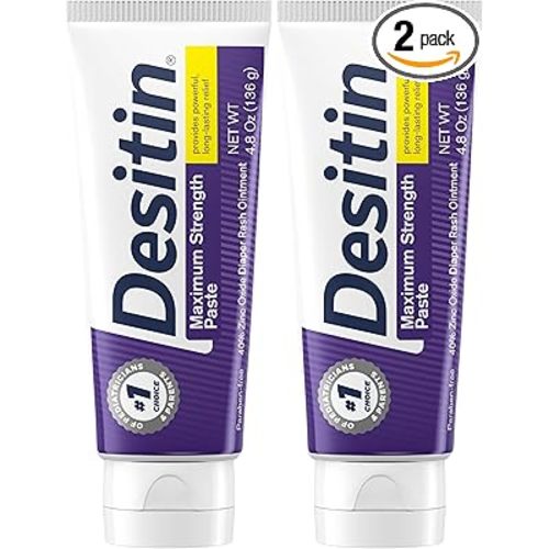 Desitin Maximum Strength Baby Diaper Rash Cream, 40% Zinc Oxide for Treatment, Relief & Prevention, Hypoallergenic, Phthalate- & Paraben-Free Paste, Protects Skin for 12 Hours, 4.8 oz (Pack of 2)