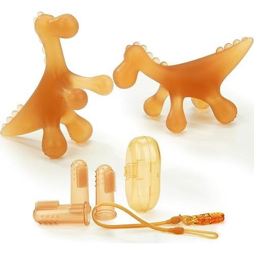 WAJIAYON 2 Pack Amber Oil Baby Teething Toys for Babies 0-6 Months,Silicone Baby teethers for Babies 3-6 Months,Freezer BPA Free Soft and Textured Baby Toys 6 to 12 Months,Chew Infant Toys