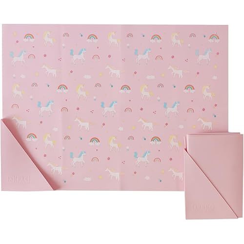 Austin Baby Co Silicone On-The-Go Foldable Placemat | Portable, BPA-Free, Easy to Clean and Perfect for Travel for Babies, Toddlers and Kids. (Unicorn Bubblegum Pink)