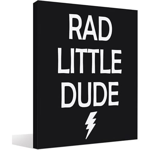BIWSHA Boy Nursery Wall Decor - Rad Little Dude Black Canvas Wall Art Prints Poster Decor for Baby Little Toddler Boys Kids Room Playroom, Boys Room Decor, 11x14 Inches Framed