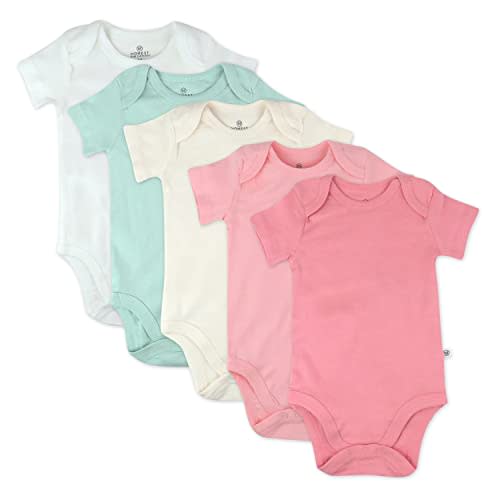 HonestBaby 5-pack Short Sleeve Bodysuits One-piece 100% Organic Cotton for Infant Baby Girls