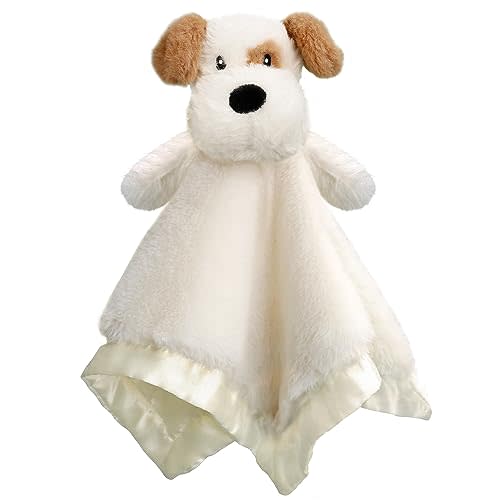 BEILIMU Dog Security Blanket Soft Lovey Baby Stuffed Animal with Satin Backing for Toddler Infant Newborn Boys and Girls, Lovely Unisex Puppy Snuggle Toy, Brown 13.5 Inch