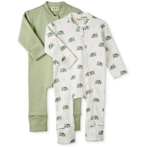 N-E-S 100% Organic Cotton Baby Girls and Boys Convertible Footie Twoway Front Zip Mitten Cuffs Feet Onepiece Bodysuit Overall