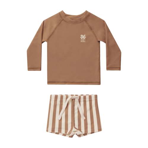 Rylee and Cru Rash Guard Boy Set Swimsuit - Clay Stripe | The Baby Cubby