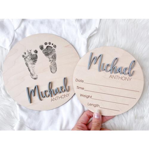 Baby Announcement Sign, Newborn Announcement Sign, Baby Name Footprint board, Newborn Footprint Name Sign for Hospital, Baby Info Birth Sign