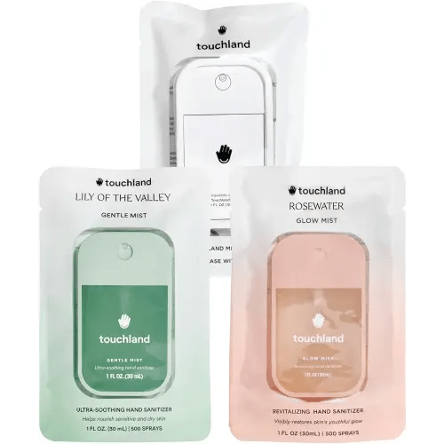 Touchland Glow Mist + Gentle Mist + White Mist Case, Scented and Stylish Hydrating Hand Sanitizer Spray Bundle, Travel Size Friendly