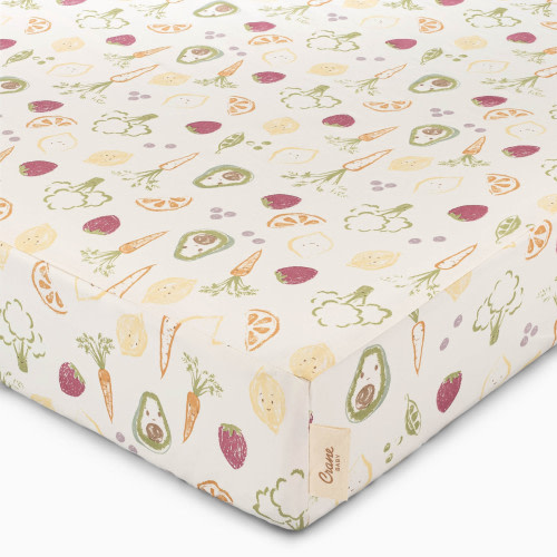 Crane Baby Cotton Sateen Crib Fitted Sheet - Clementine Fruits & Veggies