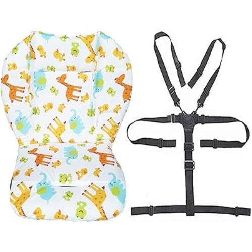 Twoworld Baby High Chair Seat Cushion Liner Mat Pad Cover and High Chair Straps (5 Point Harness) 1 Suit (Animal)