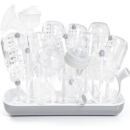 Baby Bottle Drying Rack with Tray, Termichy High Capacity Bottle Dryer Holder for Bottles, Teats, Cups, Pump Parts and Accessories, Gray