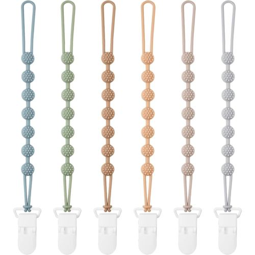 Baby Pacifier Clip, 6 Pack Silicone Pacifier Holder with One Piece Design for Baby Boy and Girl, BPA Free Soft Flexible Paci Binky Clips