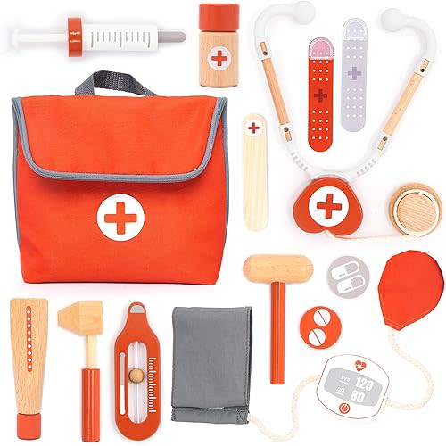 UMU® Wooden Mini Doctor Kit for Kids – 14 pcs Medical Playset for Toddlers with Stethoscope, Syringe, Doctor Bag, Blood Pressure Cuff & More – Pretend Play Set for Boys and Girls Ages 3 4 5 6