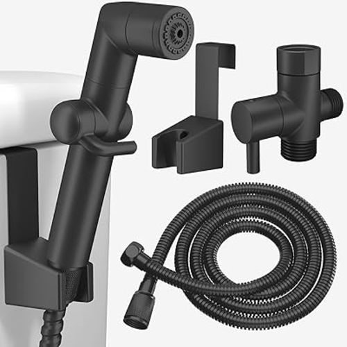 MIAOHUI Muslim Shower, Handheld Bidet Sprayer for Toilet, Cloth Diaper Sprayer, Health Faucet, Bum Gun with Hose and Holder, Wall or Tank Mount (Black)