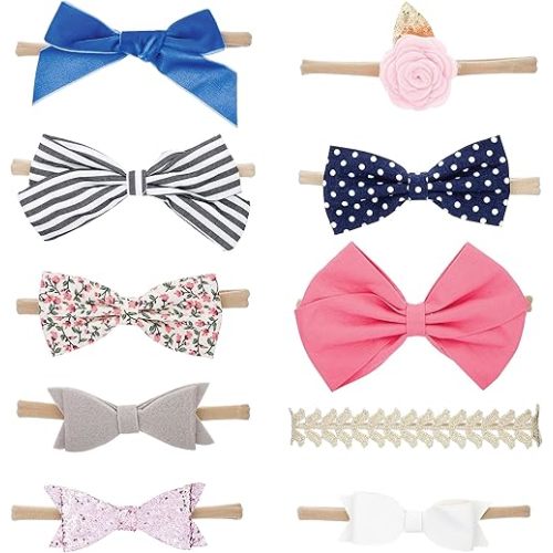 Parker Baby Girl Headbands and Baby Bows, Assorted 10 Pack of Hair Accessories for Girls -"The Essentials Set"