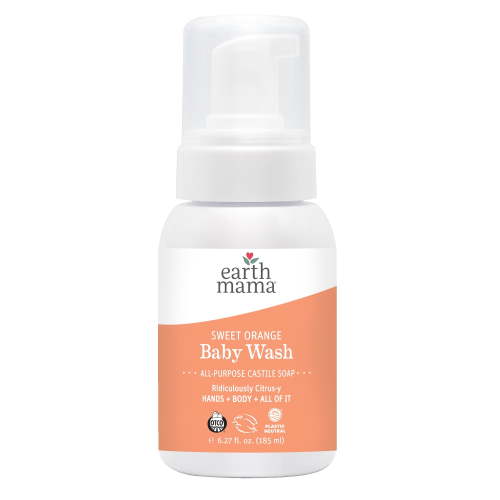 Earth Mama Organics Sweet Orange Baby Wash, Foaming Castile Soap, Sensitive Skin All Ages, 5.3 fl oz