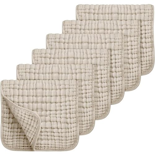 Looxii Muslin Burp Cloths 6 Pack 100% Cotton Muslin Cloths Large 20''x10'' Extra Soft Absorbent Burping Cloth for Baby Boys and Girls (Apricot)
