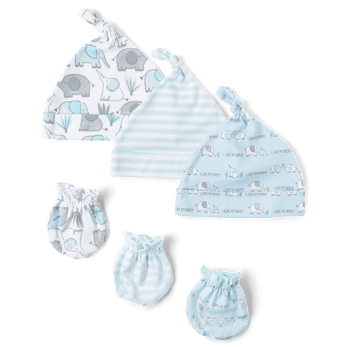 Baby Boys Elephant Hat And Mittens 6-Piece Set - Blue