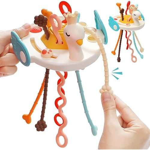Montessori Sensory Toys for Toddlers 6-12-18 Months, Food Grade Silicone Pull String Activity Toy, Developing Fine Motor Skills Toys, Travel Baby Stress Relief Toys, Gift for Boys & Girls