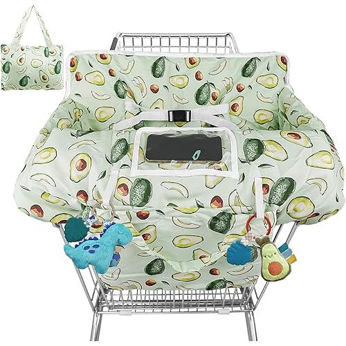 Shopping Cart Cover for Baby High Chair Cover Grocery Cart Cover for Baby Girl Boy Toddler Green Avocado Print Portable Shopping Cart Cover with Safety Harness