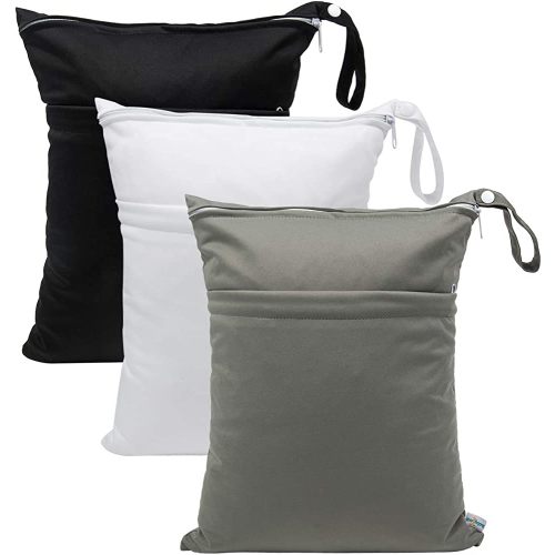babygoal Wet Dry Bags for Baby Cloth Diapers, Washable Travel Bags, Beach, Pool, Gym Bag for Swimsuits & Wet Clothes with 2 Pockets 3 Pack L-BWG