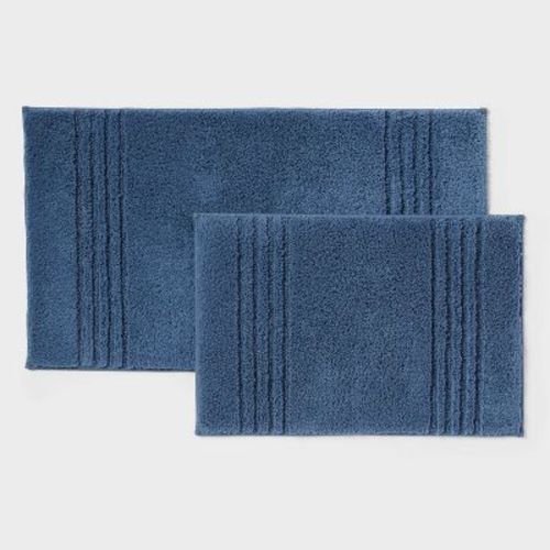 2pc 17"x24" and 20"x34" Performance Plus Textured Cotton Striped Non Skid Bath Rug Set - Threshold™