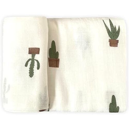 Leyl&Ari Muslin Swaddle Blanket | Baby Boy Girl Receiving Blanket | Gender Neutral Newborn Essentials (Potted Cacti)