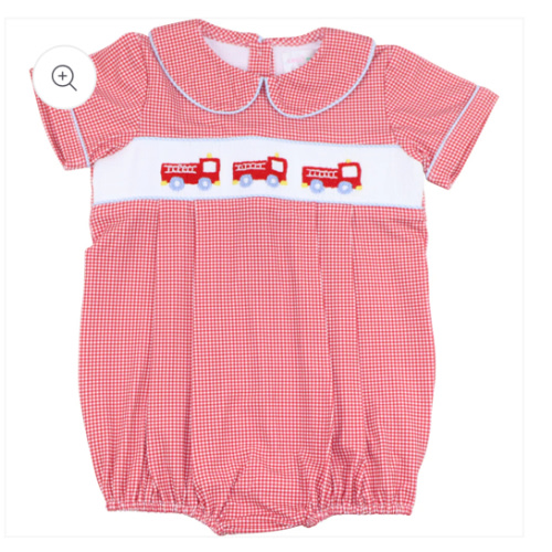 Red Gingham Knit Smocked Firetruck Bubble – Cecil & Lou