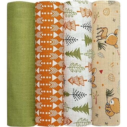 DREAMS & DIMPLES Muslin Swaddle Blankets 4 Pack Premium 100% Cotton Baby Swaddle Blanket Soft & Breathable 47" X 47" Baby Receiving Blankets for Boys and Girls (Into The Jungle)